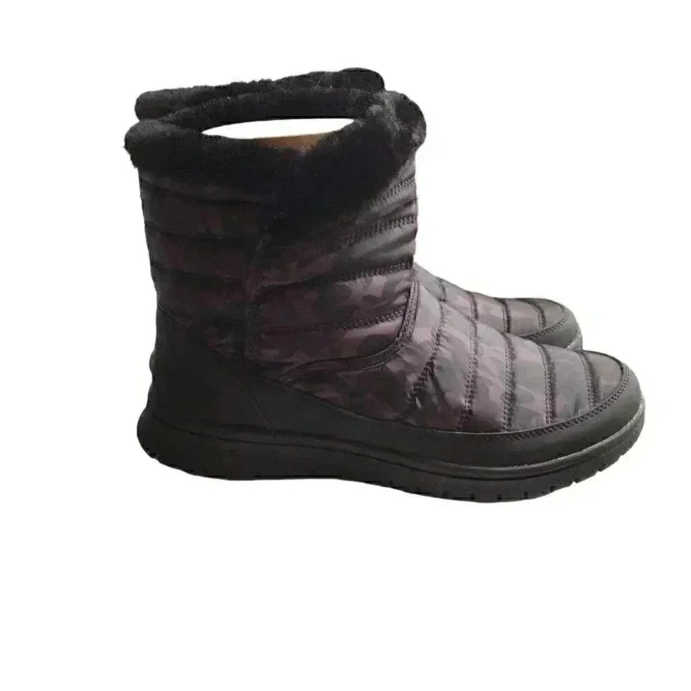 Ryka Snow Boots Womens 11 Black Suzy Quilted Camo Water Repellant Faux Fur Vegan